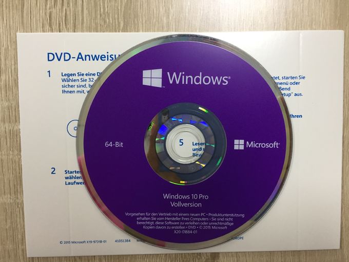 Etiqueta do COA do OEM de Windows 10 do alemão ativação em linha da pro com 64bit 1pk DSP DVD