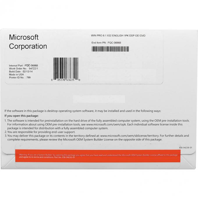 Pacote em linha do OEM do profissional de Microsoft Windows 8,1 da ativação de 100% com DVD
