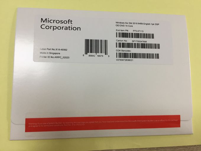 Núcleo do bloco 16 do Oem do bocado DVD do padrão 64 do servidor 2016 de Microsoft Windows para o computador